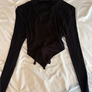 Black Ribbed Long Sleeve Top